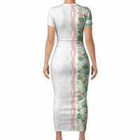 Monstera Tiare Plumeria Short Sleeve Bodycon Dress Green Polynesian Pattern LT01 - Polynesian Pride