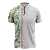 Monstera Tiare Plumeria Zipper Polo Shirt Green Polynesian Pattern LT01 Green - Polynesian Pride