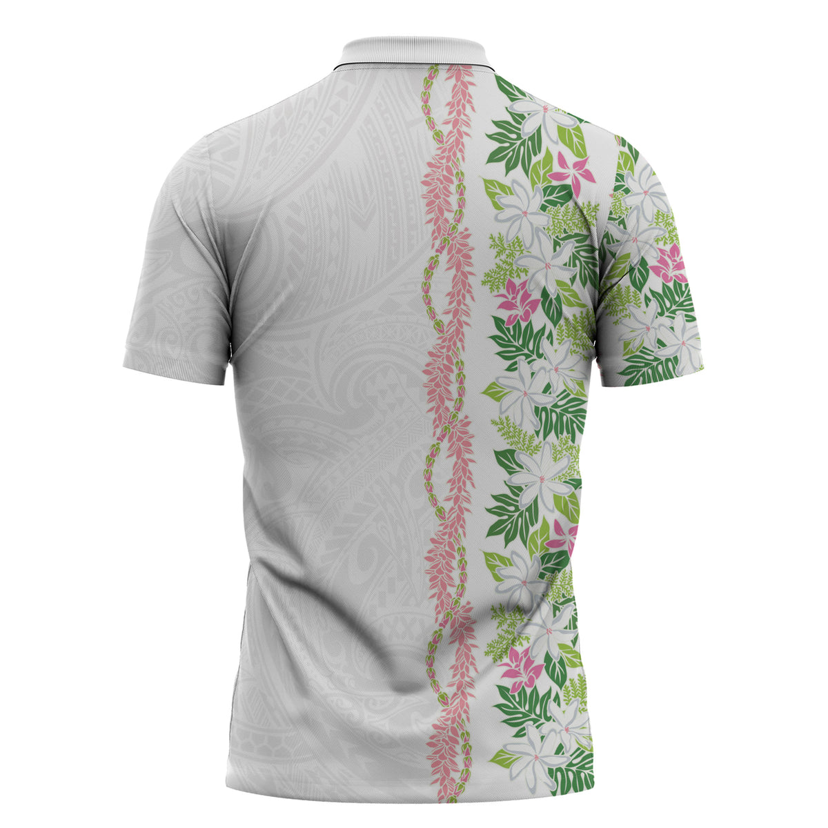 Monstera Tiare Plumeria Zipper Polo Shirt Green Polynesian Pattern LT01 - Polynesian Pride