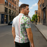 Monstera Tiare Plumeria Zipper Polo Shirt Green Polynesian Pattern LT01 - Polynesian Pride