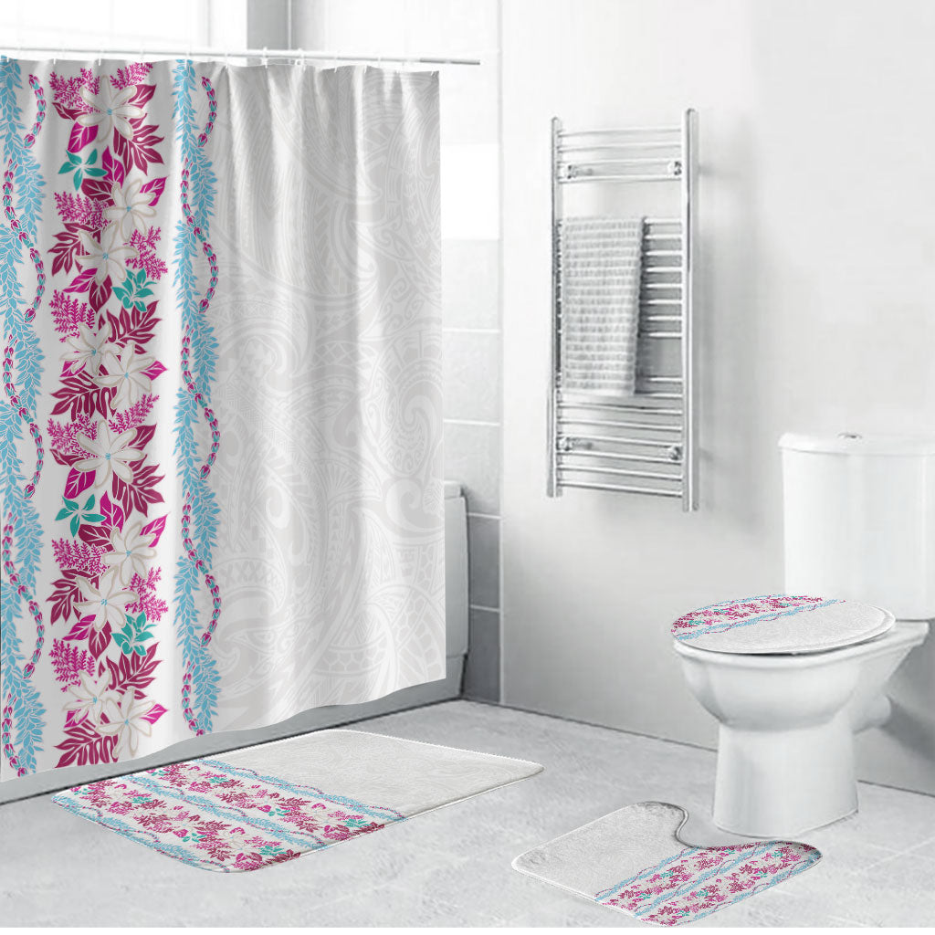 Monstera Tiare Plumeria Bathroom Set Pink Polynesian Pattern LT01 Bathroom Set (4 pcs) Pink - Polynesian Pride