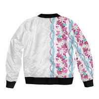 Monstera Tiare Plumeria Bomber Jacket Pink Polynesian Pattern LT01 - Polynesian Pride