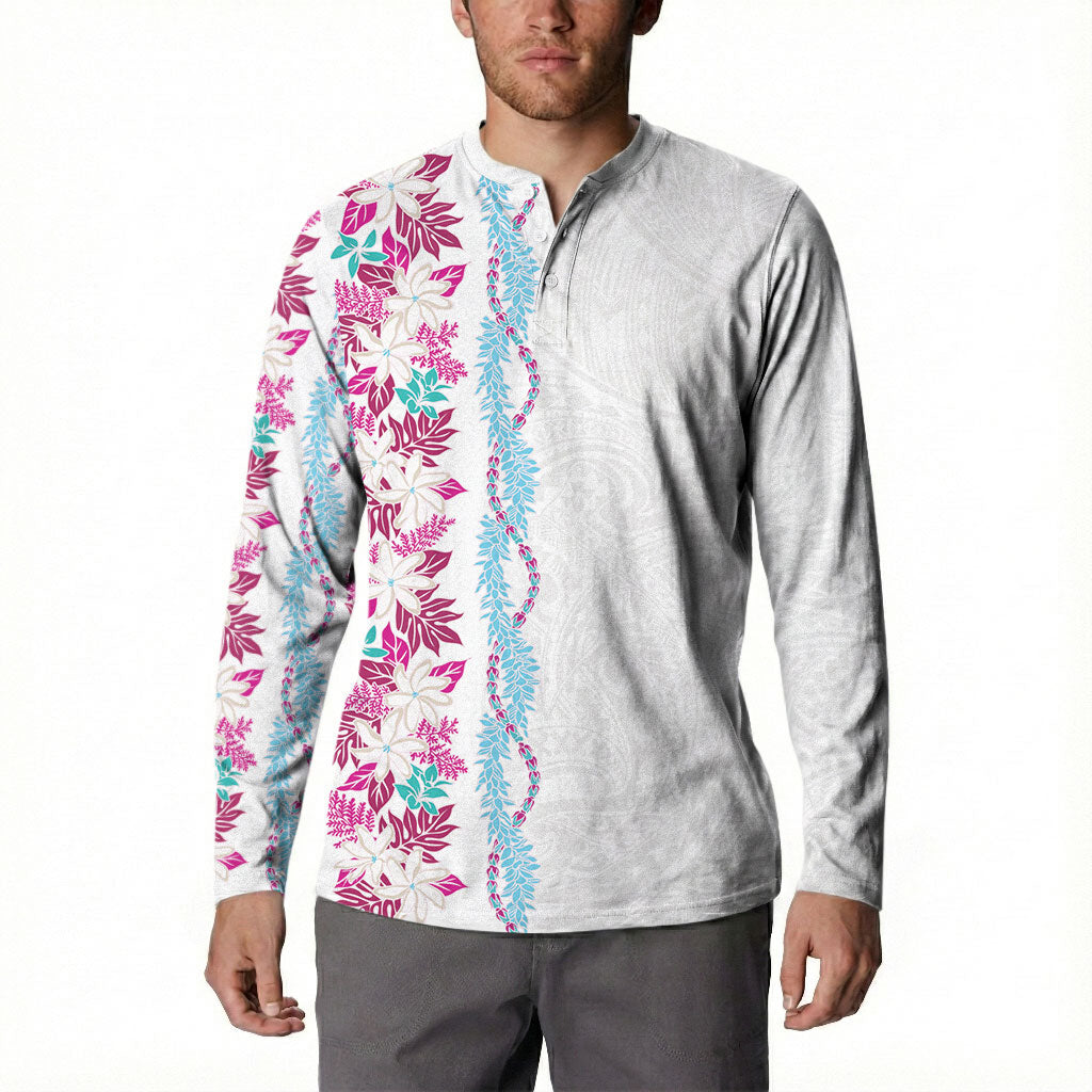 Monstera Tiare Plumeria Button Sweatshirt Pink Polynesian Pattern LT01 - Polynesian Pride