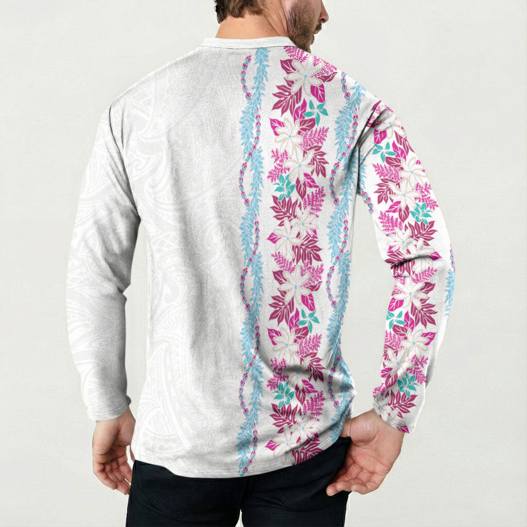 Monstera Tiare Plumeria Button Sweatshirt Pink Polynesian Pattern LT01 - Polynesian Pride