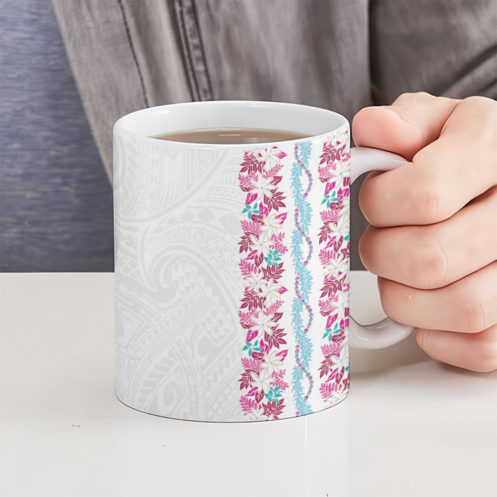 Monstera Tiare Plumeria Ceramic Mug Pink Polynesian Pattern LT01 - Polynesian Pride