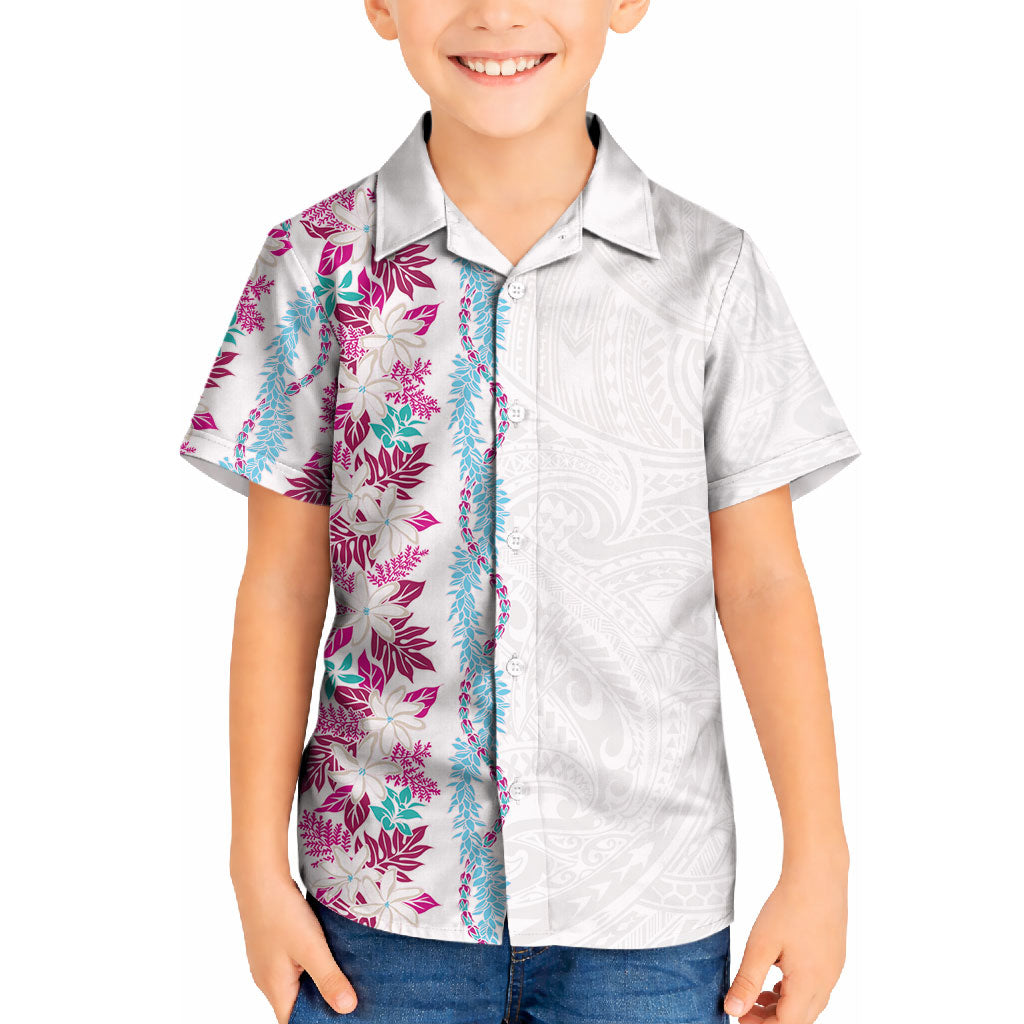 Monstera Tiare Plumeria Kid Hawaiian Shirt Pink Polynesian Pattern LT01 Kid Pink - Polynesian Pride