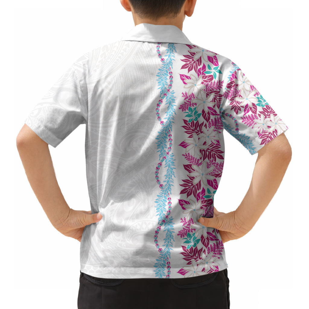 Monstera Tiare Plumeria Kid Hawaiian Shirt Pink Polynesian Pattern LT01 - Polynesian Pride