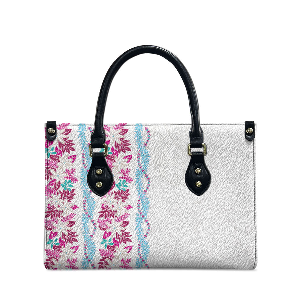 Monstera Tiare Plumeria Leather Bag Pink Polynesian Pattern LT01 - Polynesian Pride