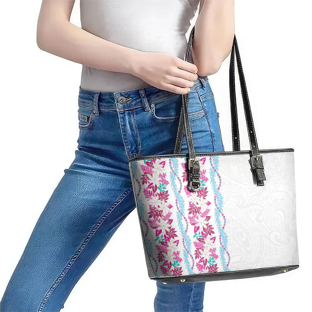Monstera Tiare Plumeria Leather Tote Bag Pink Polynesian Pattern LT01 - Polynesian Pride