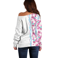 Monstera Tiare Plumeria Off Shoulder Sweater Pink Polynesian Pattern LT01 - Polynesian Pride