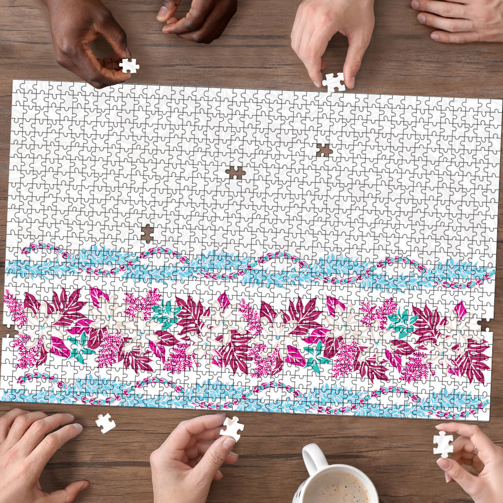 Monstera Tiare Plumeria Puzzle Pink Polynesian Pattern LT01 - Polynesian Pride