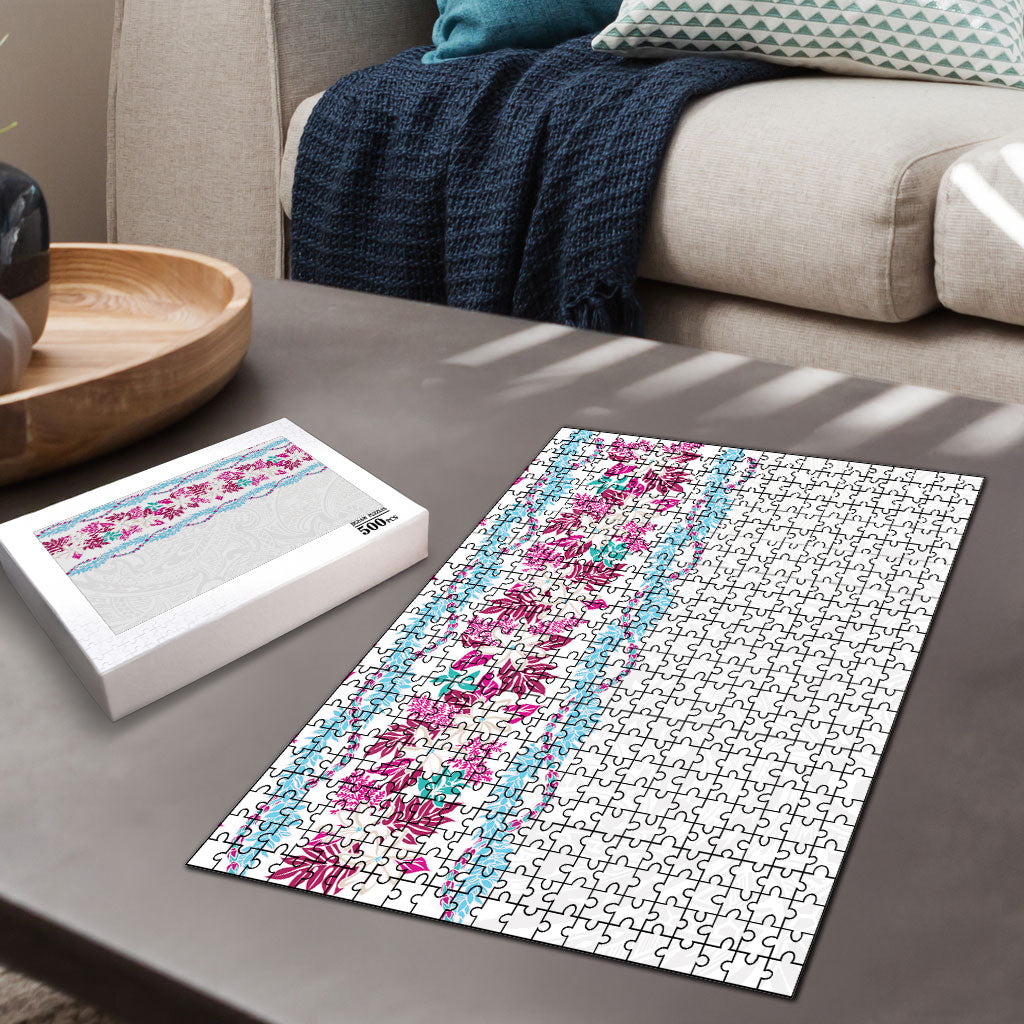 Monstera Tiare Plumeria Puzzle Pink Polynesian Pattern LT01 - Polynesian Pride