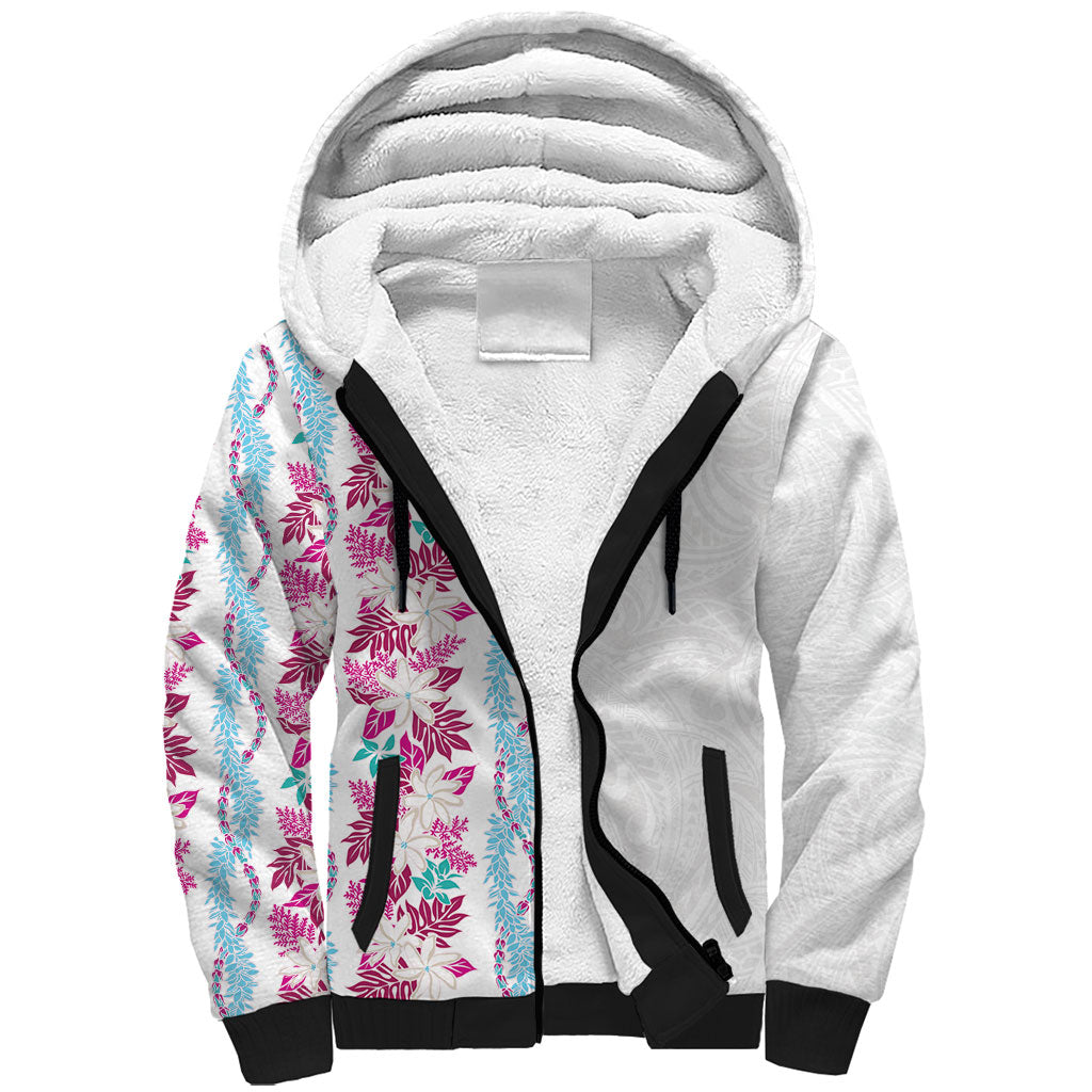 Monstera Tiare Plumeria Sherpa Hoodie Pink Polynesian Pattern LT01 Unisex Pink - Polynesian Pride