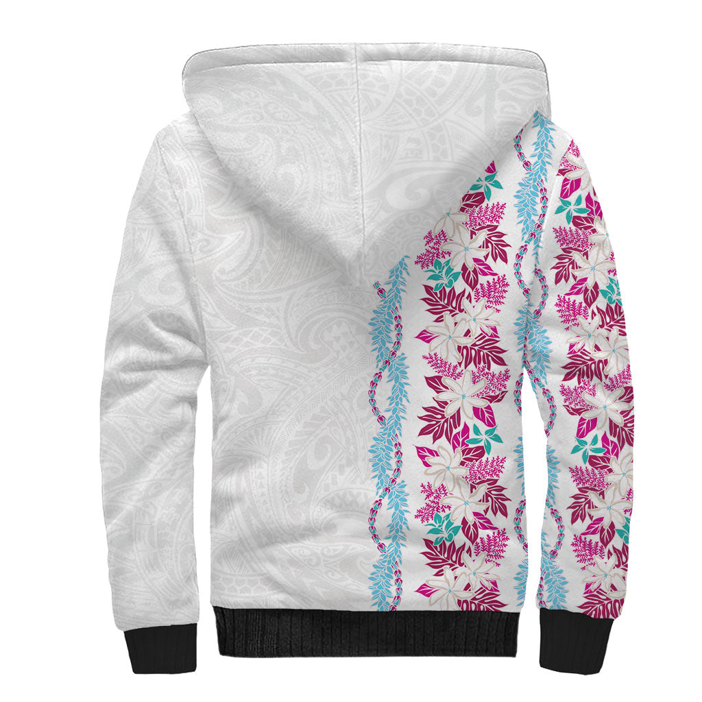 Monstera Tiare Plumeria Sherpa Hoodie Pink Polynesian Pattern LT01 - Polynesian Pride
