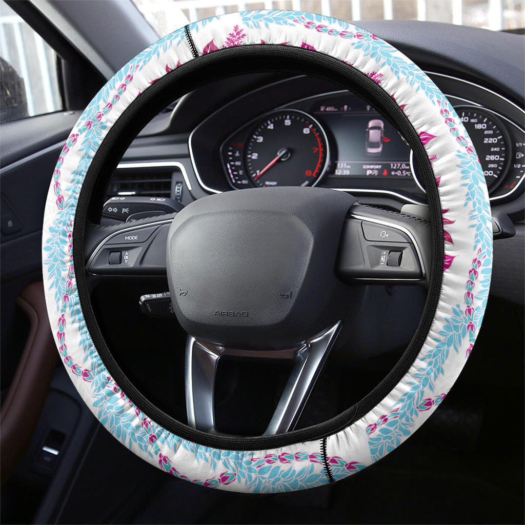 Monstera Tiare Plumeria Steering Wheel Cover Pink Polynesian Pattern LT01 - Polynesian Pride