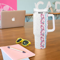 Monstera Tiare Plumeria Tumbler With Handle Pink Polynesian Pattern LT01 - Polynesian Pride