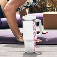 Monstera Tiare Plumeria Tumbler With Handle Pink Polynesian Pattern LT01 - Polynesian Pride