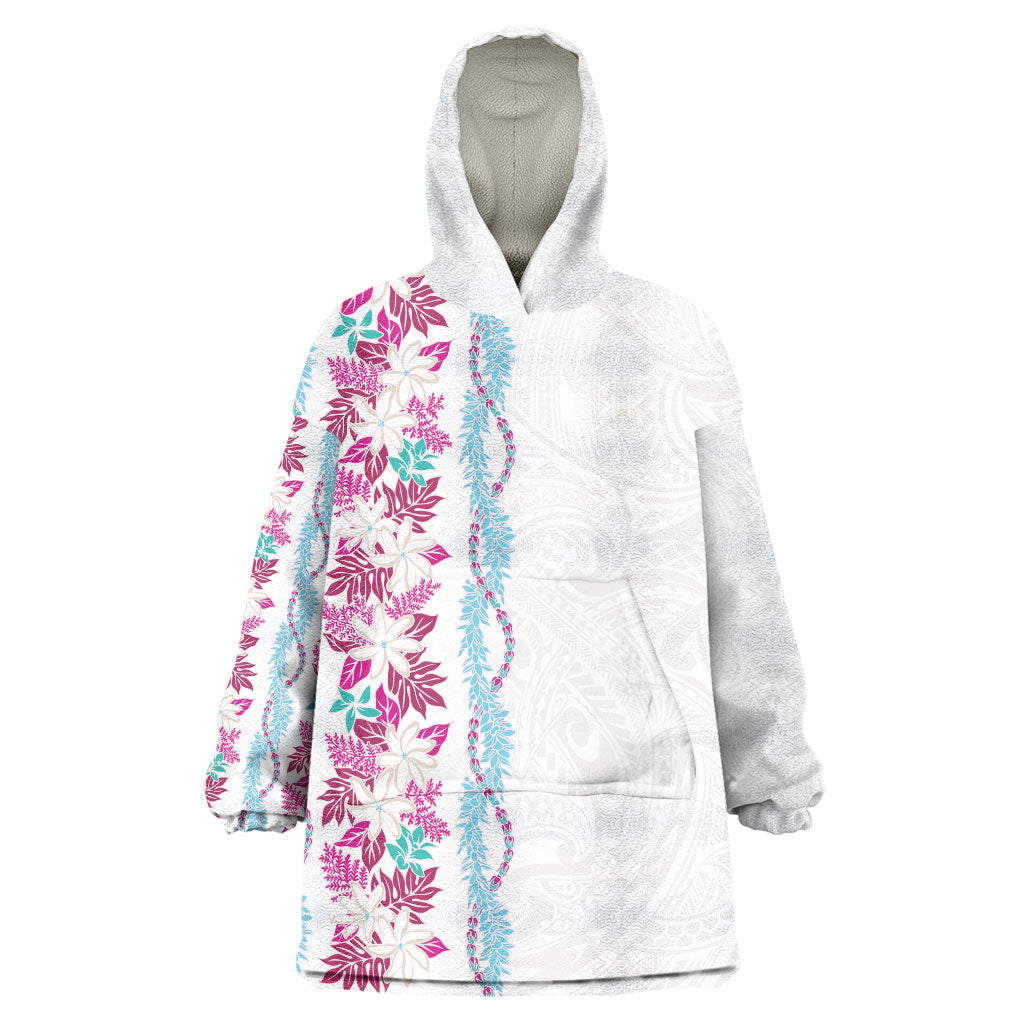 Monstera Tiare Plumeria Wearable Blanket Hoodie Pink Polynesian Pattern LT01 One Size Pink - Polynesian Pride