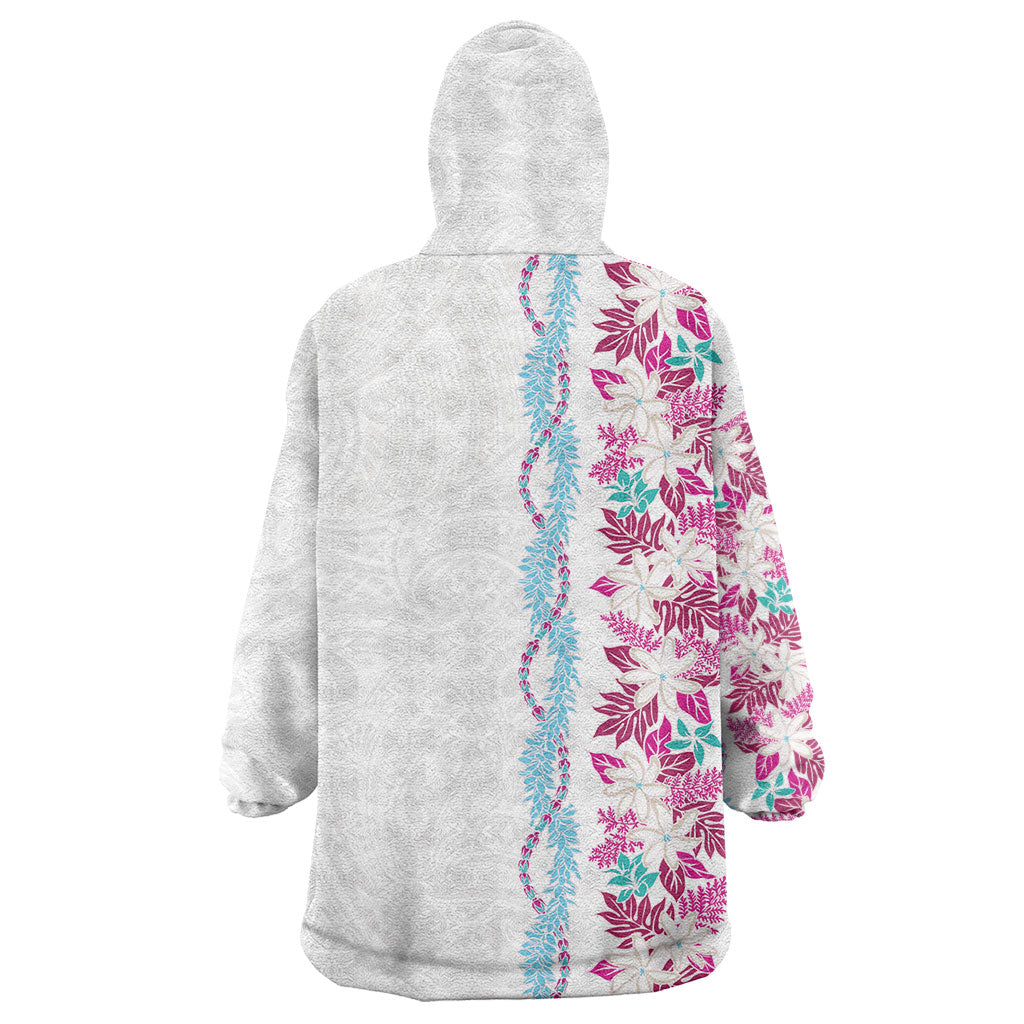 Monstera Tiare Plumeria Wearable Blanket Hoodie Pink Polynesian Pattern LT01 - Polynesian Pride