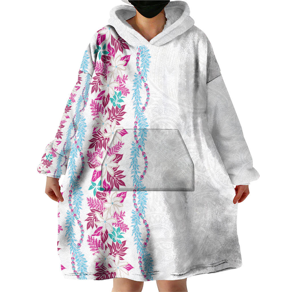 Monstera Tiare Plumeria Wearable Blanket Hoodie Pink Polynesian Pattern LT01 - Polynesian Pride