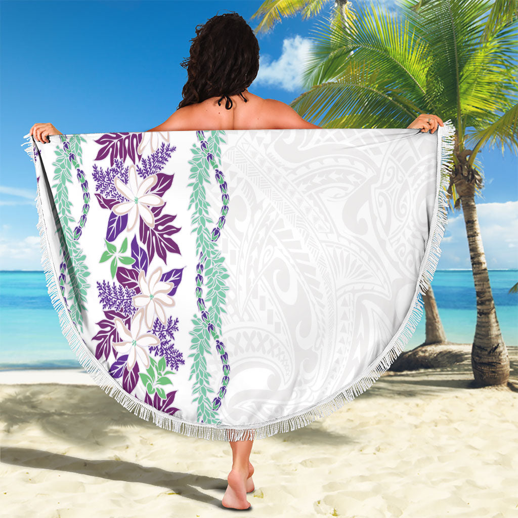 Monstera Tiare Plumeria Beach Blanket Purple Polynesian Pattern LT01 - Polynesian Pride