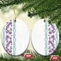 Monstera Tiare Plumeria Ceramic Ornament Purple Polynesian Pattern LT01 Oval Purple - Polynesian Pride