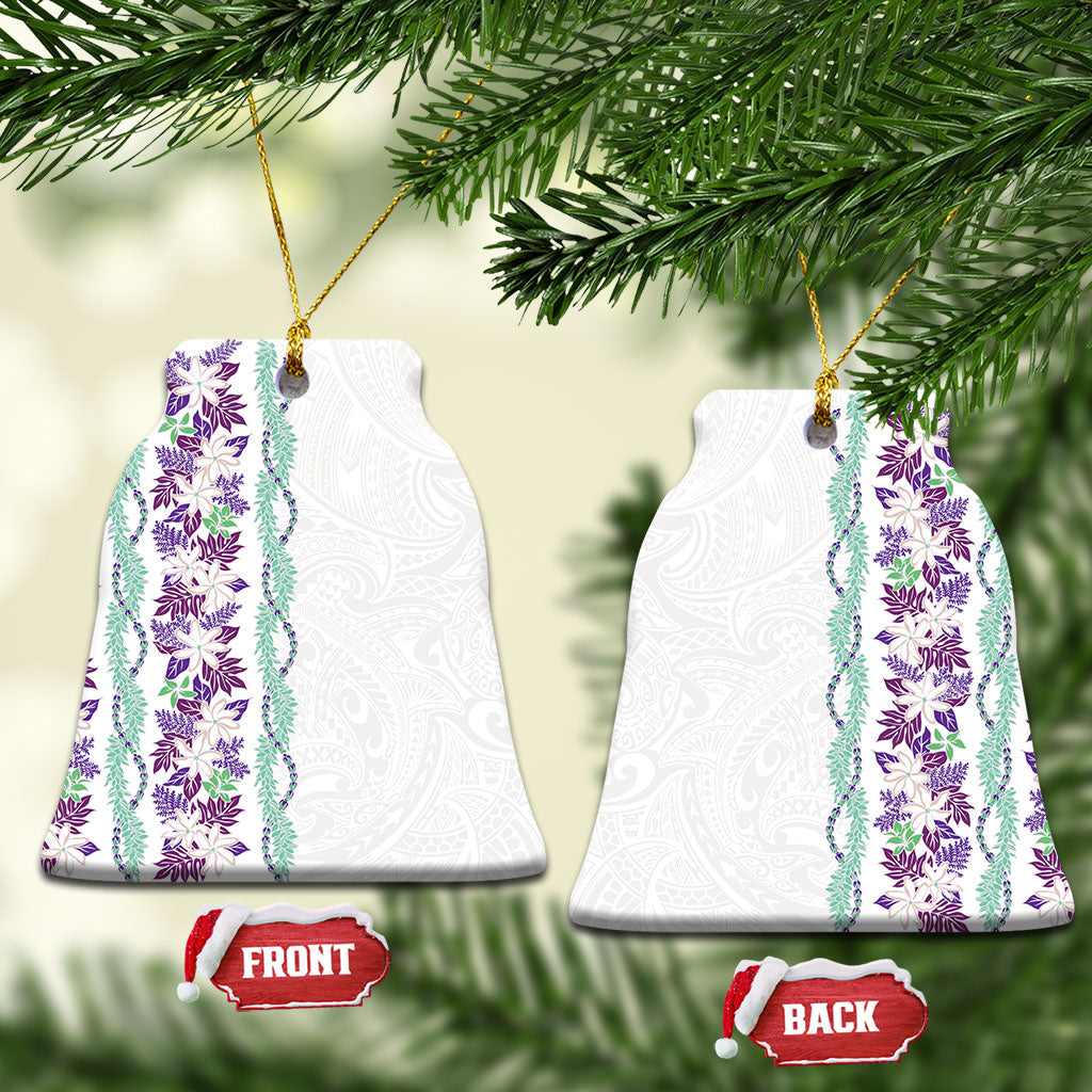 Monstera Tiare Plumeria Ceramic Ornament Purple Polynesian Pattern LT01 Bell Flake Purple - Polynesian Pride