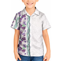 Monstera Tiare Plumeria Kid Hawaiian Shirt Purple Polynesian Pattern LT01 Kid Purple - Polynesian Pride