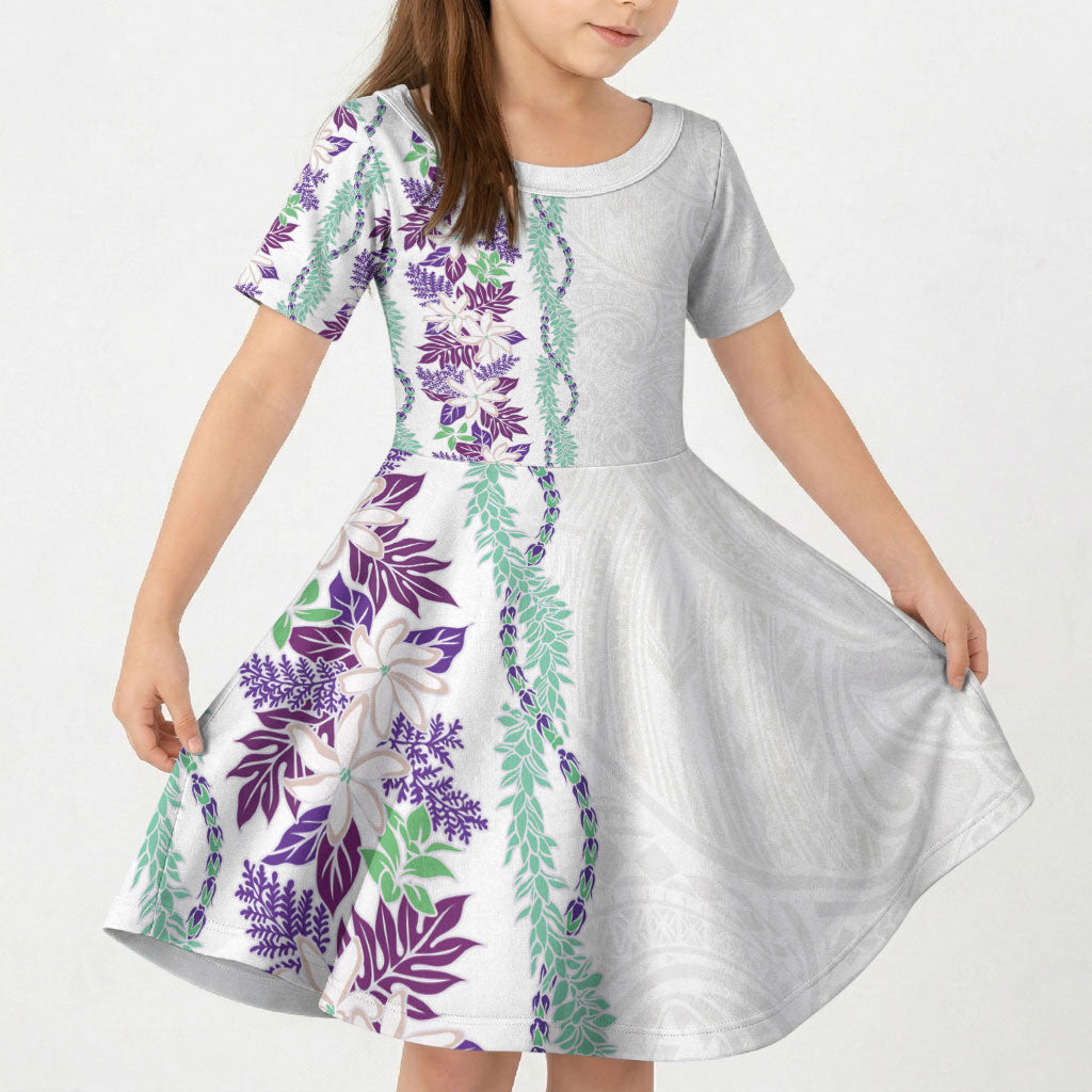 Monstera Tiare Plumeria Kid Short Sleeve Dress Purple Polynesian Pattern LT01 KID Purple - Polynesian Pride