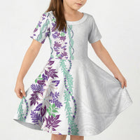 Monstera Tiare Plumeria Kid Short Sleeve Dress Purple Polynesian Pattern LT01 KID Purple - Polynesian Pride