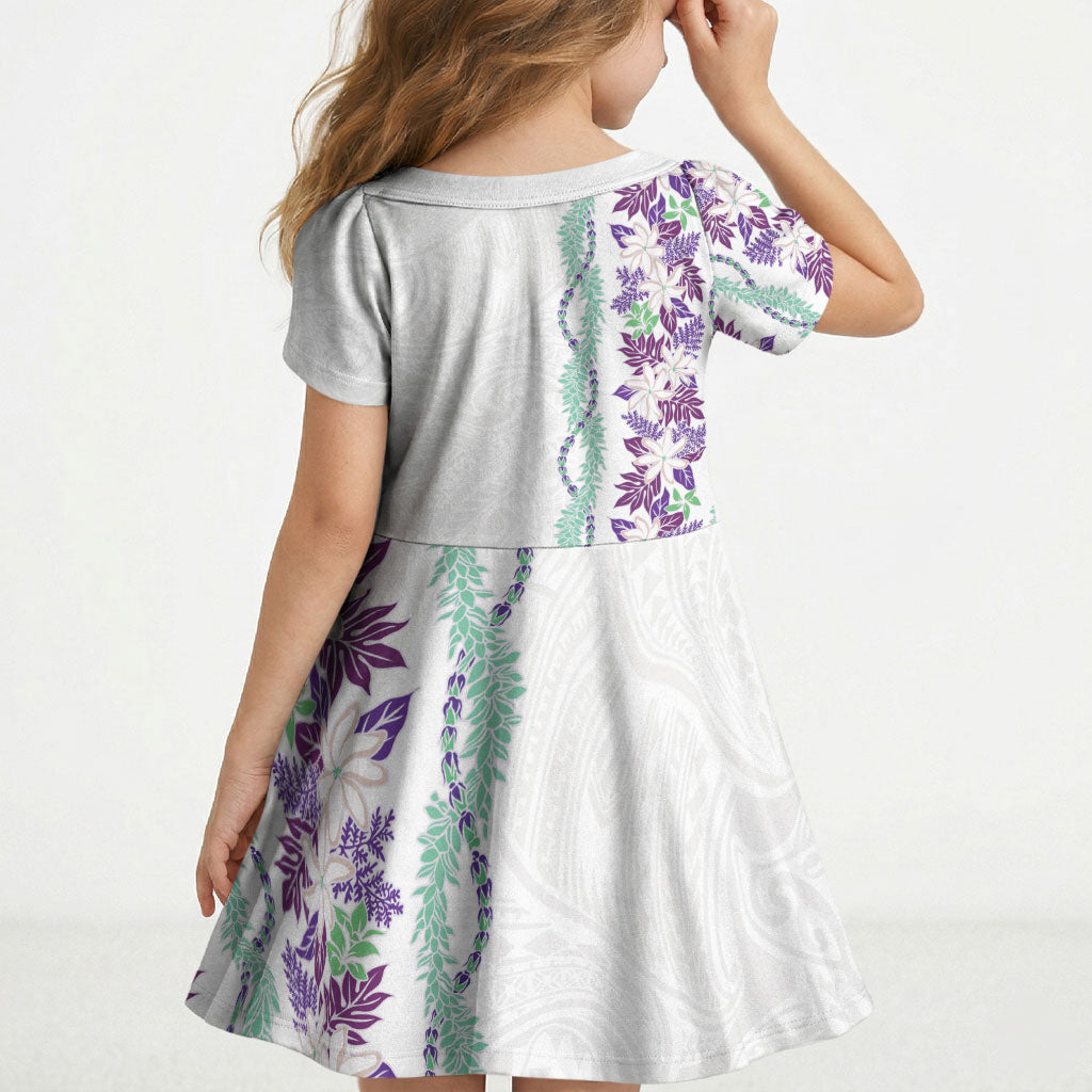 Monstera Tiare Plumeria Kid Short Sleeve Dress Purple Polynesian Pattern LT01 - Polynesian Pride