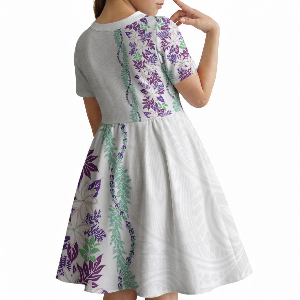 Monstera Tiare Plumeria Kid Short Sleeve Dress Purple Polynesian Pattern LT01 - Polynesian Pride
