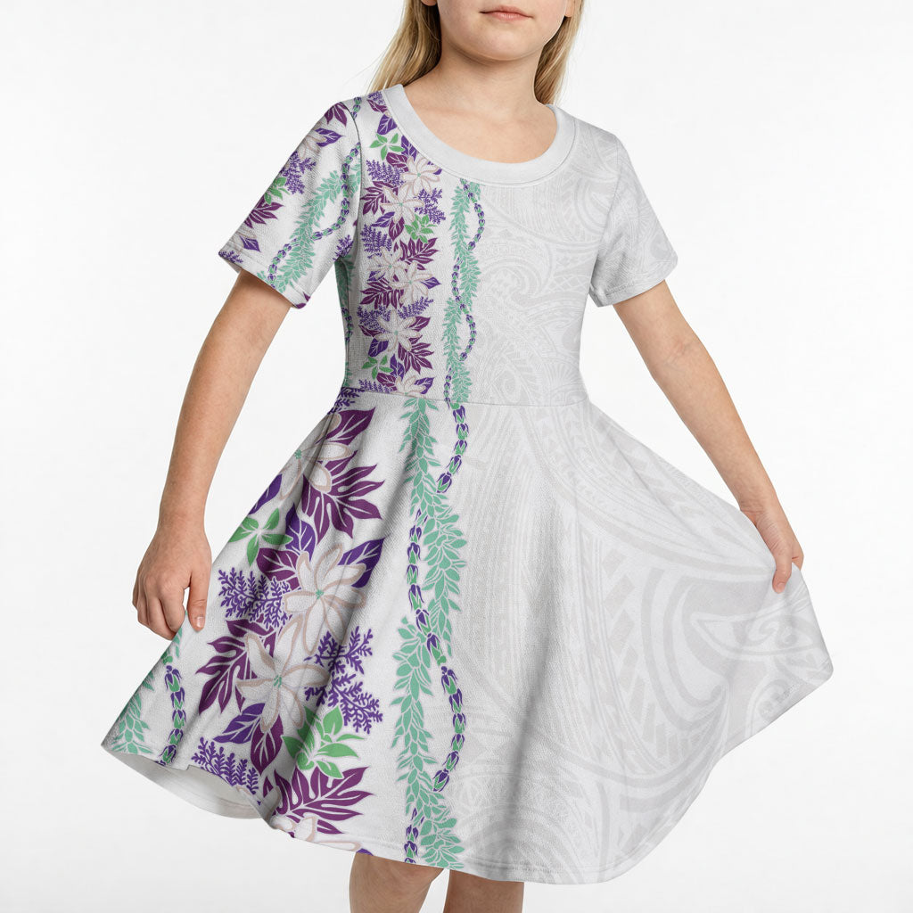 Monstera Tiare Plumeria Kid Short Sleeve Dress Purple Polynesian Pattern LT01 - Polynesian Pride