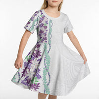 Monstera Tiare Plumeria Kid Short Sleeve Dress Purple Polynesian Pattern LT01 - Polynesian Pride