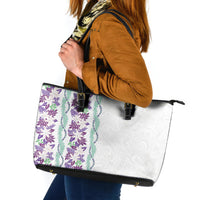 Monstera Tiare Plumeria Leather Tote Bag Purple Polynesian Pattern LT01 Purple - Polynesian Pride