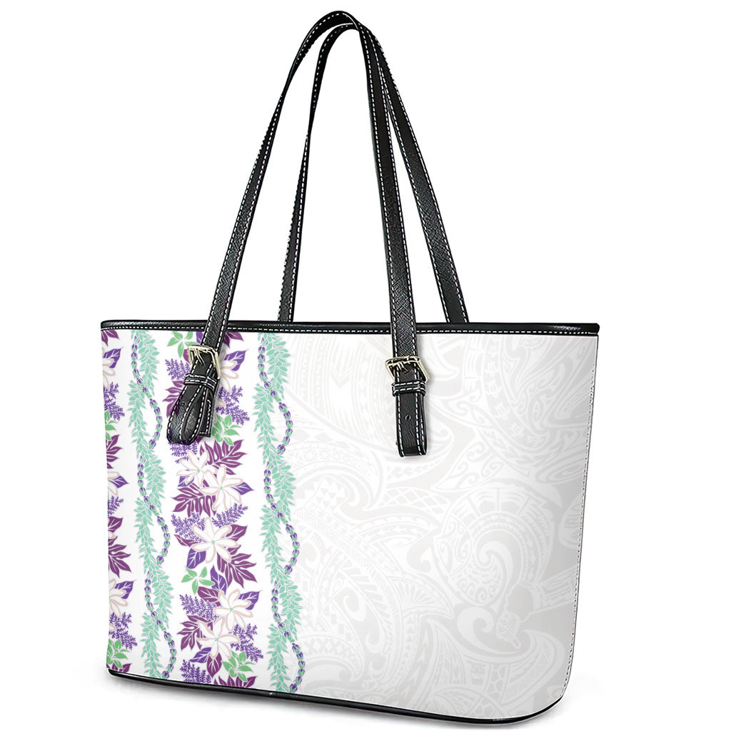 Monstera Tiare Plumeria Leather Tote Bag Purple Polynesian Pattern LT01 - Polynesian Pride
