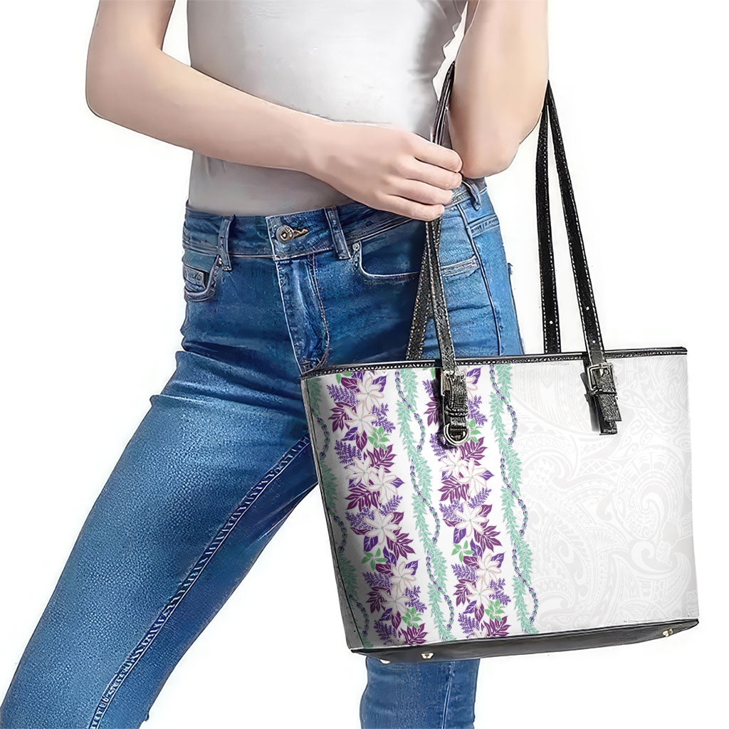 Monstera Tiare Plumeria Leather Tote Bag Purple Polynesian Pattern LT01 - Polynesian Pride