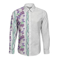 Monstera Tiare Plumeria Long Sleeve Button Shirt Purple Polynesian Pattern LT01 Unisex Purple - Polynesian Pride