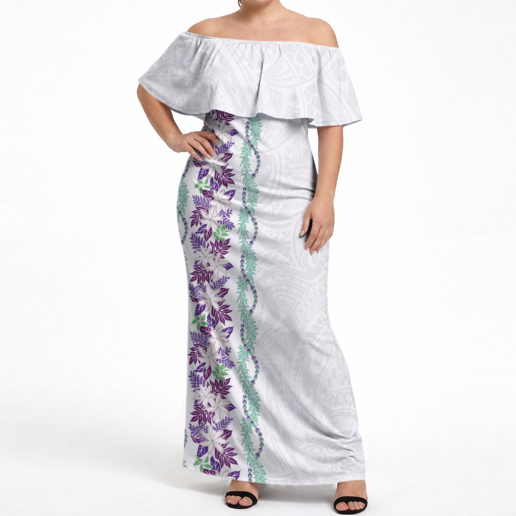 Monstera Tiare Plumeria Off Shoulder Maxi Dress Purple Polynesian Pattern LT01 Women Purple - Polynesian Pride