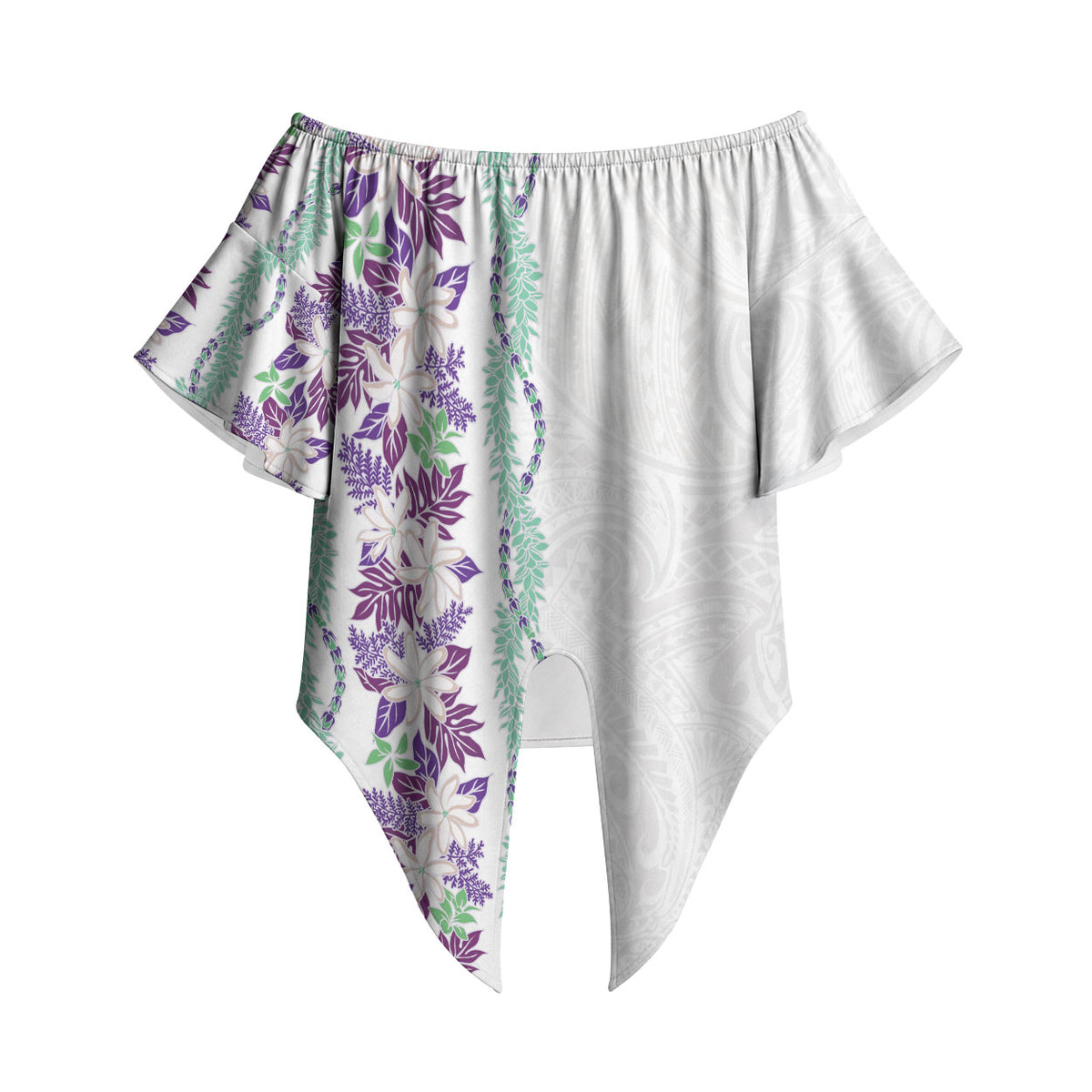 Monstera Tiare Plumeria Off Shoulder Wrap Waist Top Purple Polynesian Pattern LT01 - Polynesian Pride