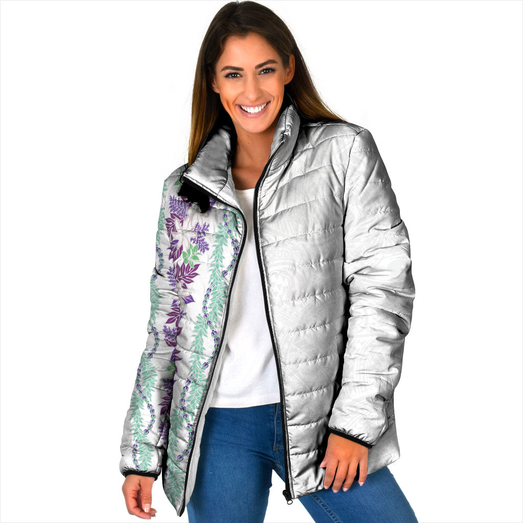 Monstera Tiare Plumeria Padded Jacket Purple Polynesian Pattern LT01 Women Purple - Polynesian Pride