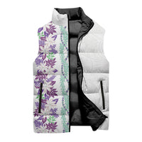 Monstera Tiare Plumeria Sleeveless Puffer Jacket Purple Polynesian Pattern LT01 - Polynesian Pride