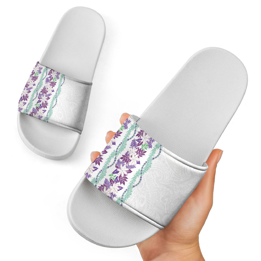 Monstera Tiare Plumeria Slide Sandals Purple Polynesian Pattern LT01 - Polynesian Pride