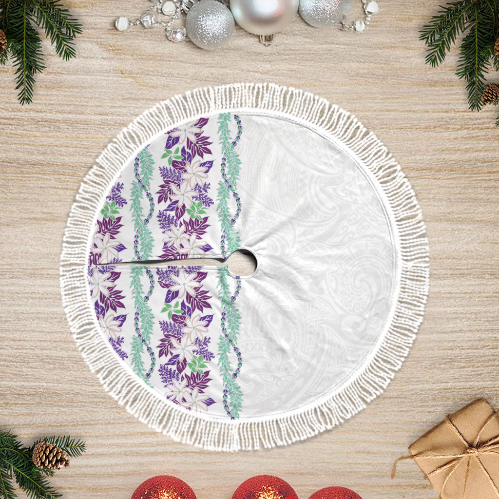 Monstera Tiare Plumeria Tree Skirt Purple Polynesian Pattern LT01 Fringed Purple - Polynesian Pride