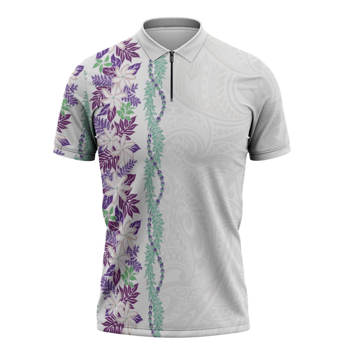 Monstera Tiare Plumeria Zipper Polo Shirt Purple Polynesian Pattern LT01 Purple - Polynesian Pride
