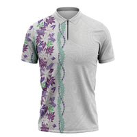Monstera Tiare Plumeria Zipper Polo Shirt Purple Polynesian Pattern LT01 Purple - Polynesian Pride
