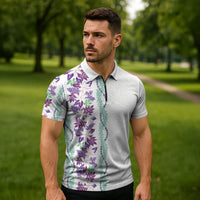 Monstera Tiare Plumeria Zipper Polo Shirt Purple Polynesian Pattern LT01 - Polynesian Pride