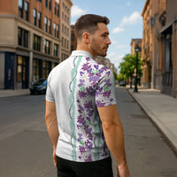 Monstera Tiare Plumeria Zipper Polo Shirt Purple Polynesian Pattern LT01 - Polynesian Pride