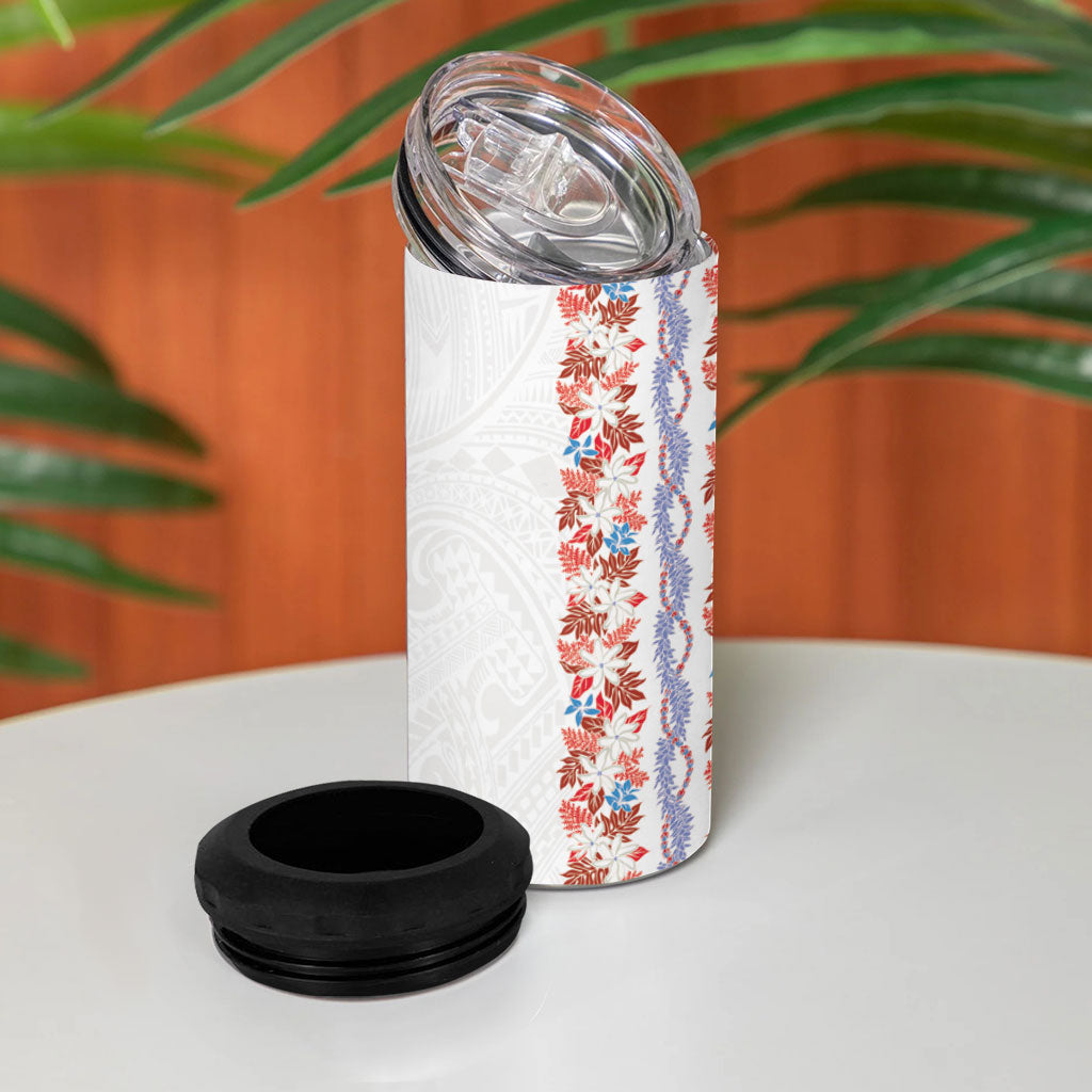 Monstera Tiare Plumeria 4 in 1 Can Cooler Tumbler Red Polynesian Pattern LT01 - Polynesian Pride