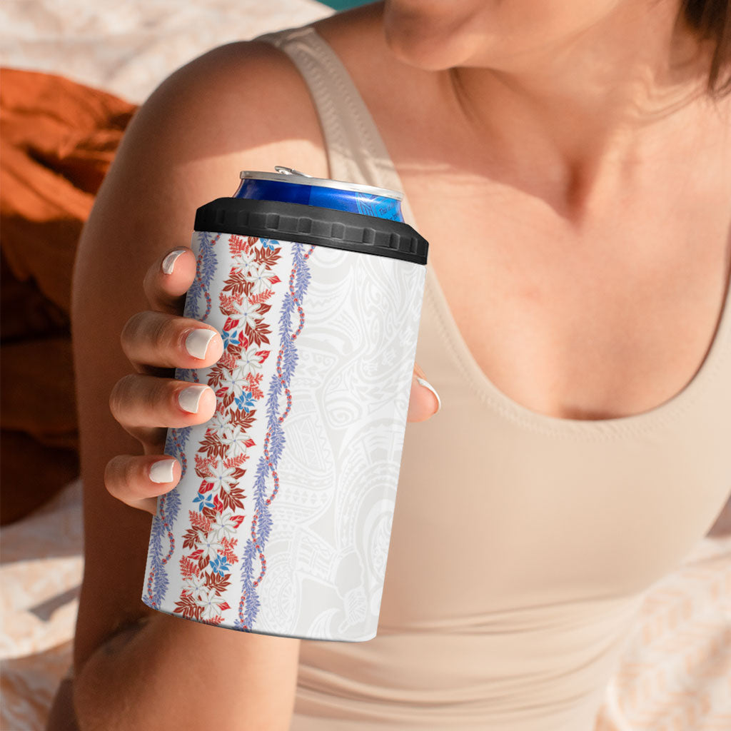 Monstera Tiare Plumeria 4 in 1 Can Cooler Tumbler Red Polynesian Pattern LT01 - Polynesian Pride